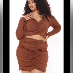 Plus size Chocolate ruched cut out bodycon mini dress